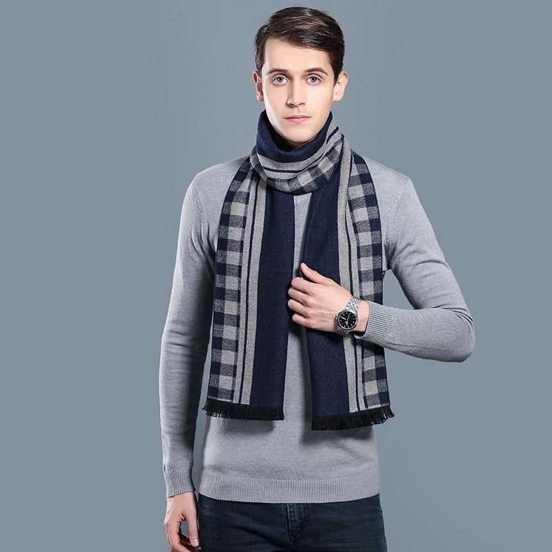 Simple Plaid Warm Keeping Artificial Cashmere Scarf Men's Scarves | Ectron Online