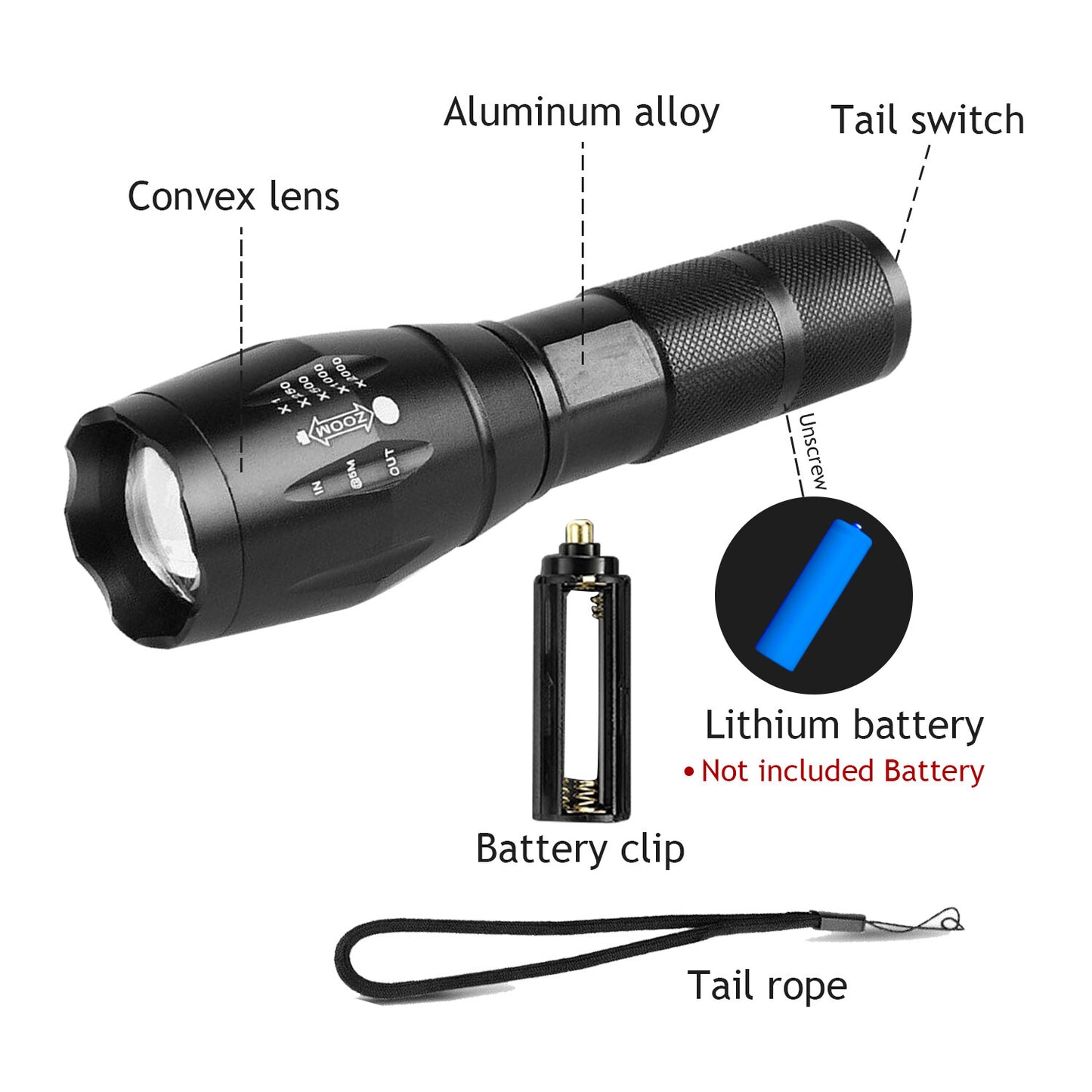 2-Pack UV Flashlight & LED Torch - 395nm Zoomable Blacklight