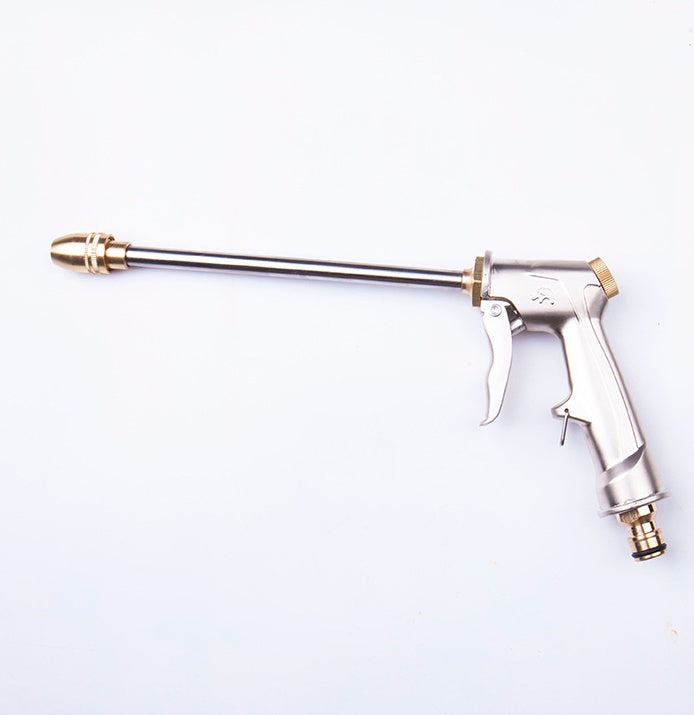 Power washer spray gun nozzle with chrome wand and brass tip