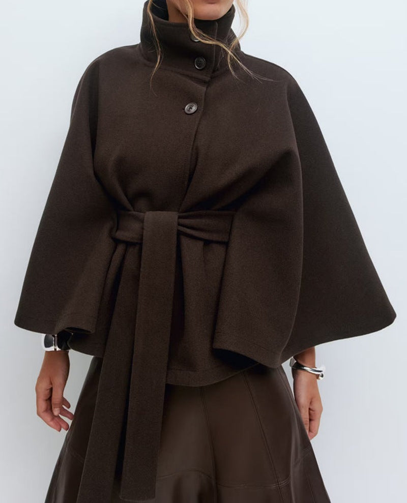 Elegant Winter Batwing Trench Coat with Belt Winter High Neck Batwing Sleeve Coat Wit | Ectron Online