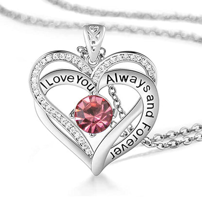 I Love You Always And Forever Crystal Heart Pendant Necklace Birthstone Necklaces