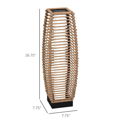 Sand rattan solar floor lantern with square top and open lattice sides