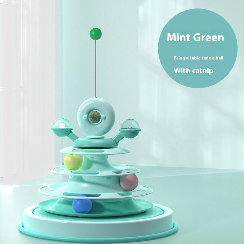 4 Levels Cat Toy Tower with Turntable & Roller Balls 4 Levels Cat Toy Tower Turntable Roller | Ectron Online