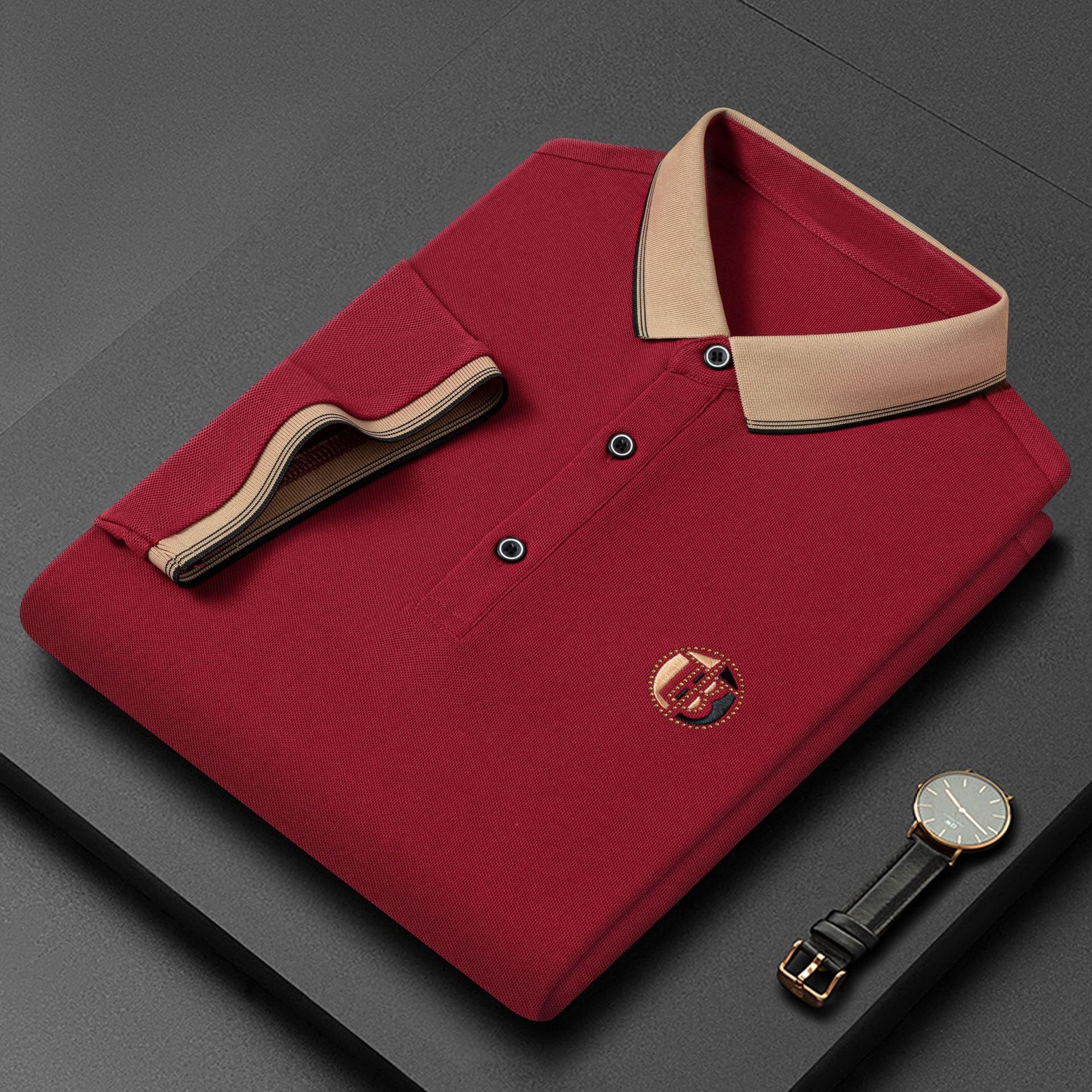 Piqué Lapel T-Shirt – Rhinestone Embroidered Casual Short Sleeve Pique Lapel T-shirt Embroidered Rhinesto | Ectron Online