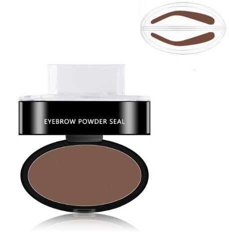 Eyebrow powder seal compact with medium-brown powder and eyebrow stencil guide set