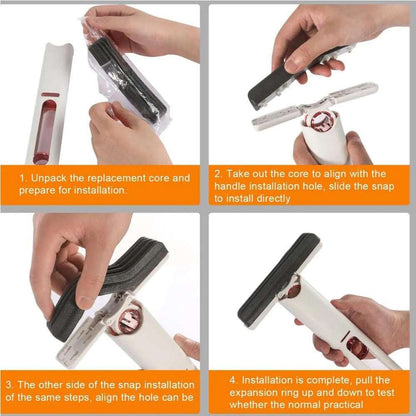 Mini mop parts set with white handle and snap-in gray replacement pad/core pieces