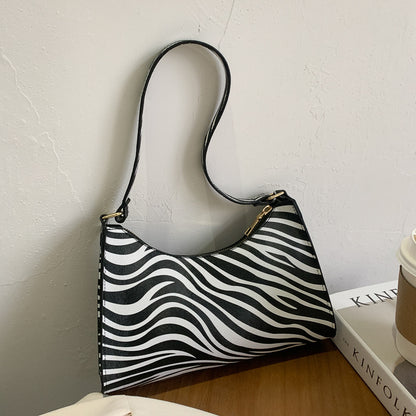 Leopard Print & Striped Niche Handbag | Trendy Underarm Shoulder Bag Fashion striped spotted niche handbags l | Ectron Online