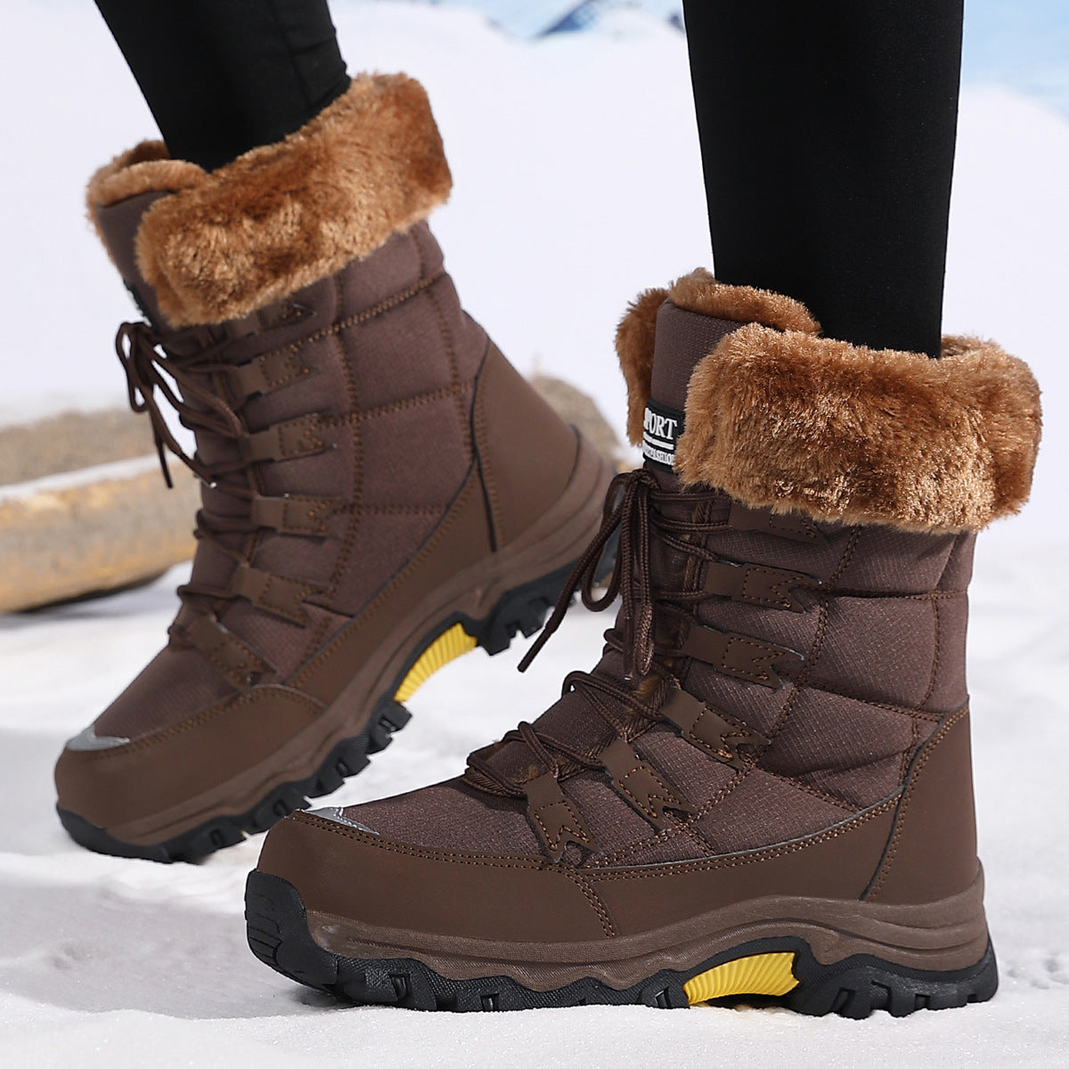 Waterproof And Cold-proof Long Boots Female Outdoor Plus Fluff Thickened