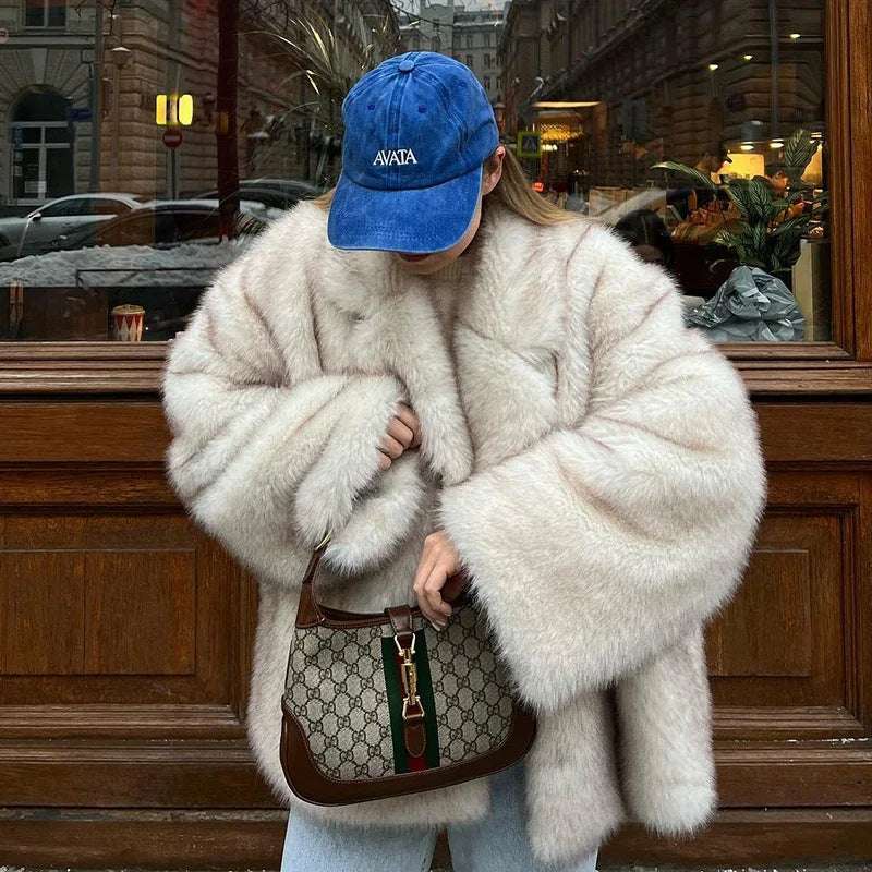 New Fluffy Dyed Tip Fox Fur Overcoat - Thick & Loose New Thickened Autumn And Winter Fluffy D | Ectron Online