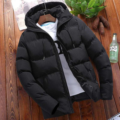 Men's Winter Hooded Padded Coat - Warm Solid Color Parka Winter Men's Solid Color Hooded Padded C | Ectron Online