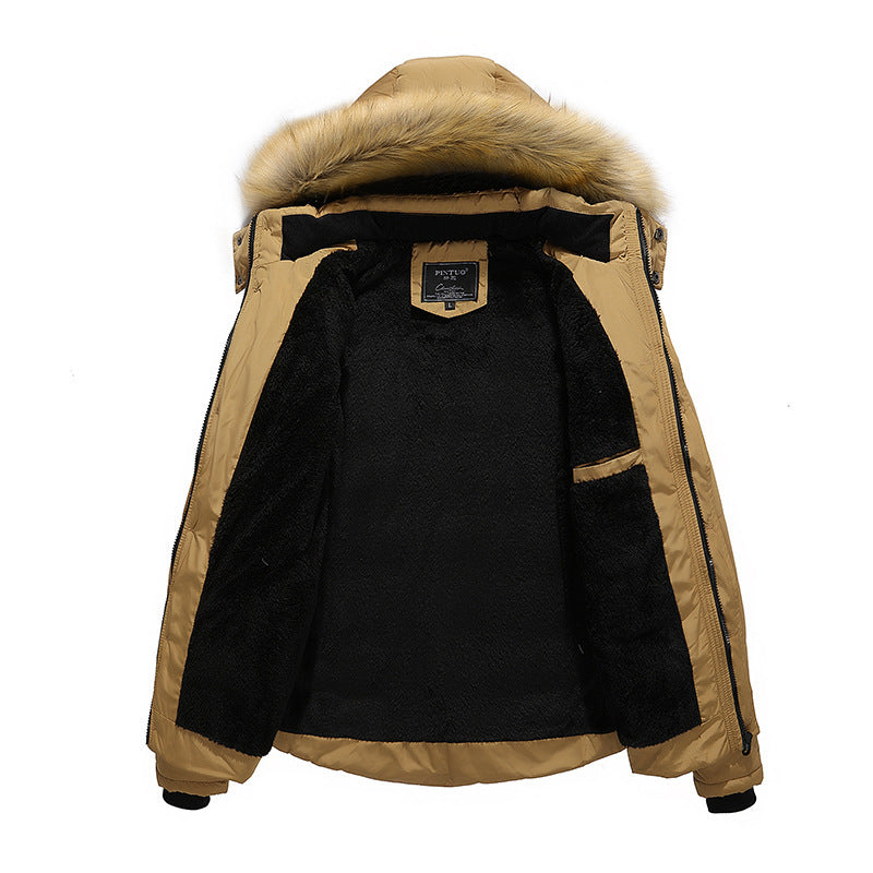 Men's Fur Hooded Coat Winter Thick Fleece Jacket Cotton Clothing