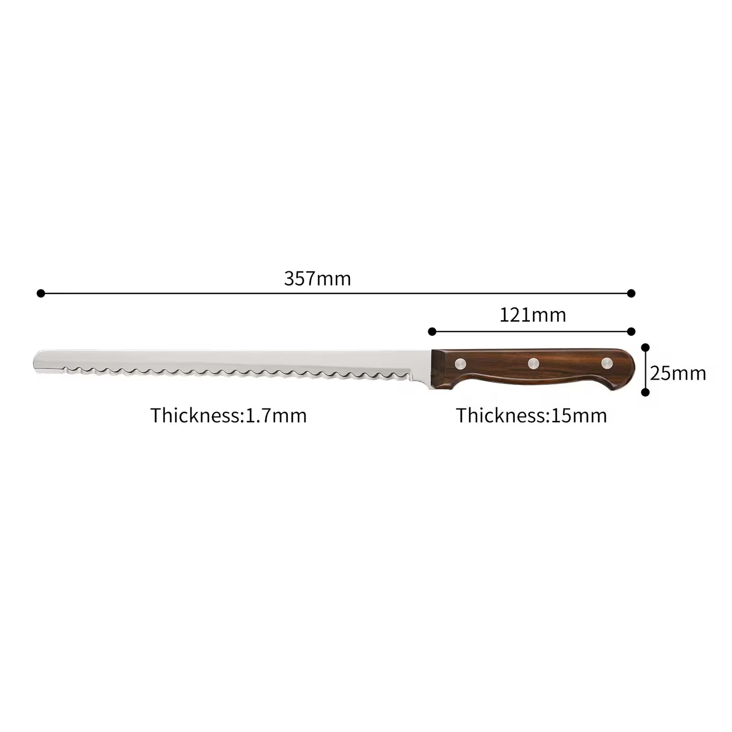 10" Luxury Mirror Polished Bread Knife | Carbon Steel with Wooden Handle