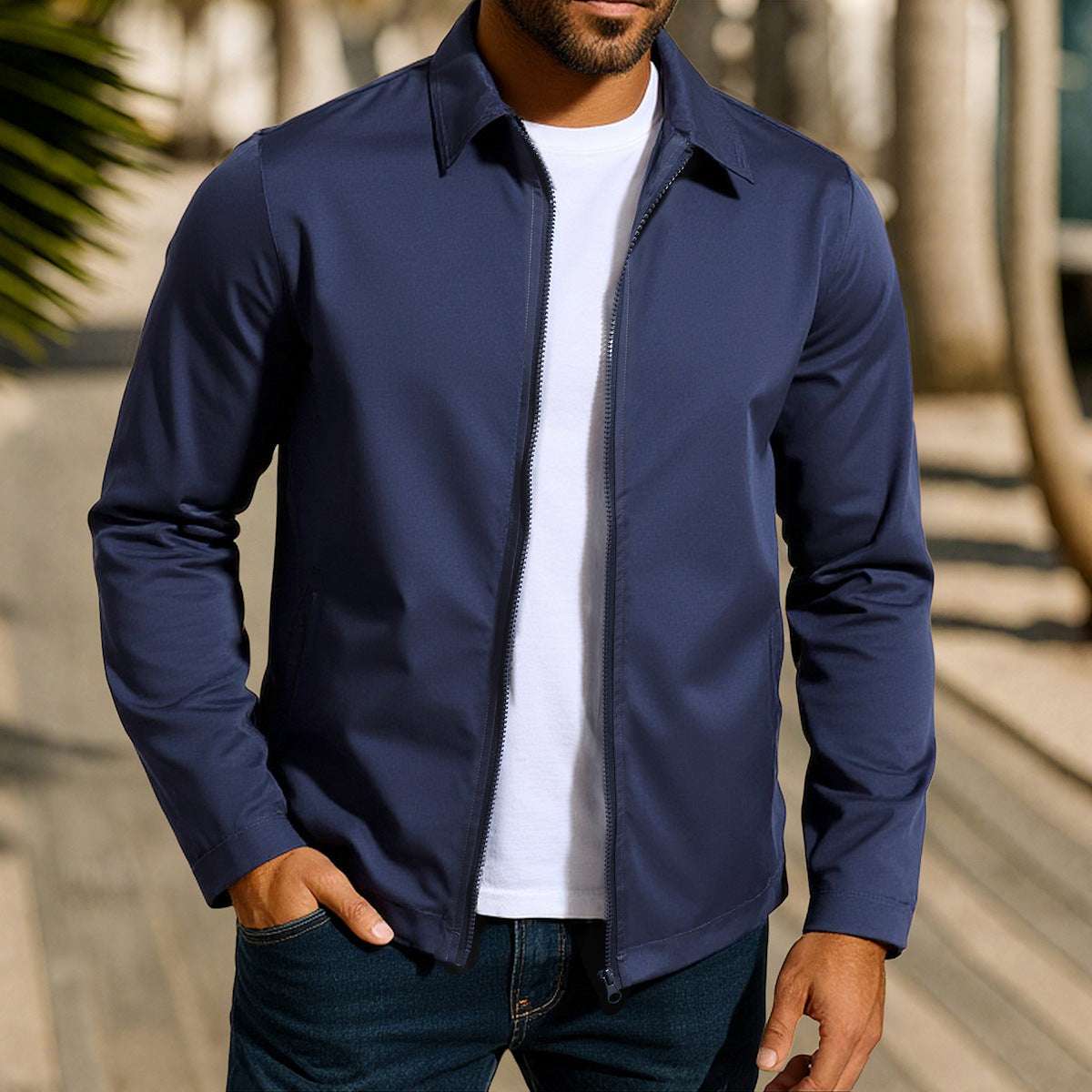 Men's Zipper Cardigan Jacket with Raglan Sleeves Men's Coat Zipper Raglan Sleeve Cardigan | Ectron Online