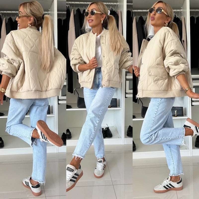 Women's Padded Jacket - Elegant Warmth & Versatile Style Women's Solid Color Long Sleeved Cotton | Ectron Online