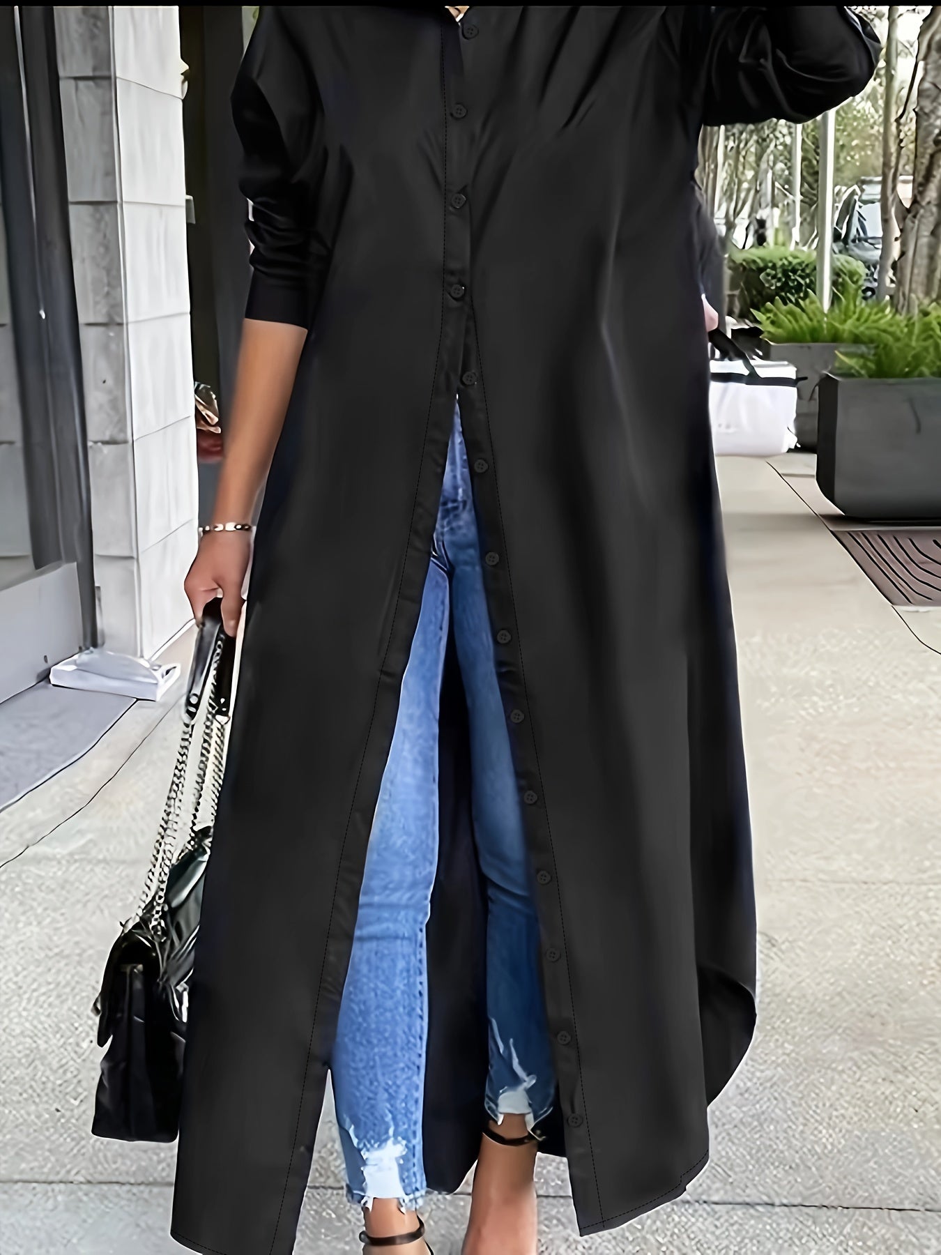Women's Solid Longline Button Shirt