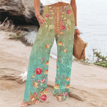 Elegant Series New Printed Loose High Waist Casual Wide Leg Pants