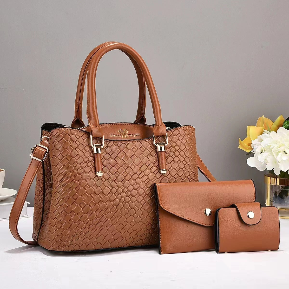 Woven Texture Three-piece Set Large Capacity One Shoulder Bag Woven Texture Three-piece Set Large Capa | Ectron Online