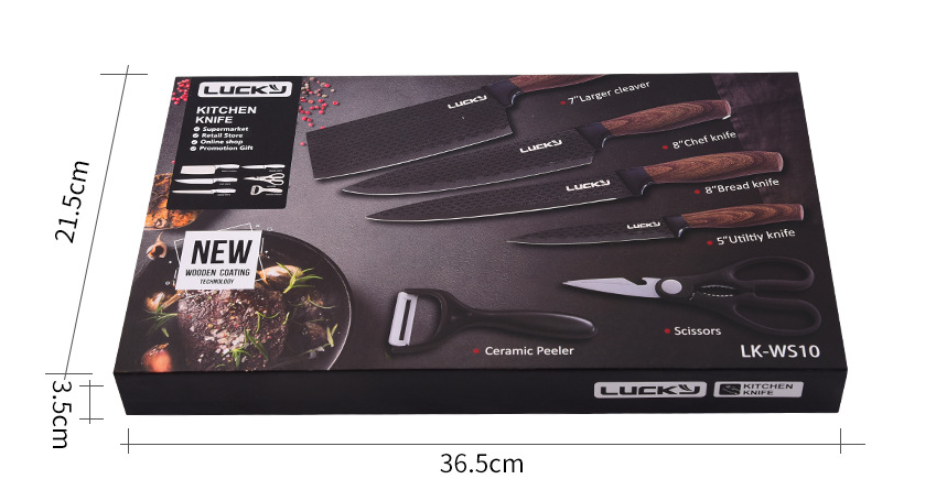 Six-Piece Set Of Stainless Steel Knives With Wooden Handle