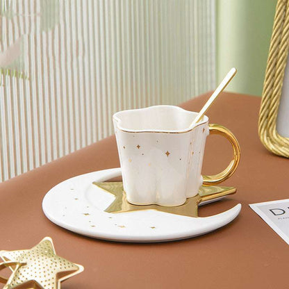 Creative Ceramic Cup with Star and Moon Saucer - Celestial Gold Trim Coffee Set Creative Ceramic Cup With Star And Moon | Ectron Online