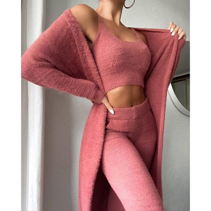 Women's V-Neck Plush Vest & Pants Set | Casual 2-Piece Cozy Suit Women's Casual V-neck Plush Short Vest P | Ectron Online