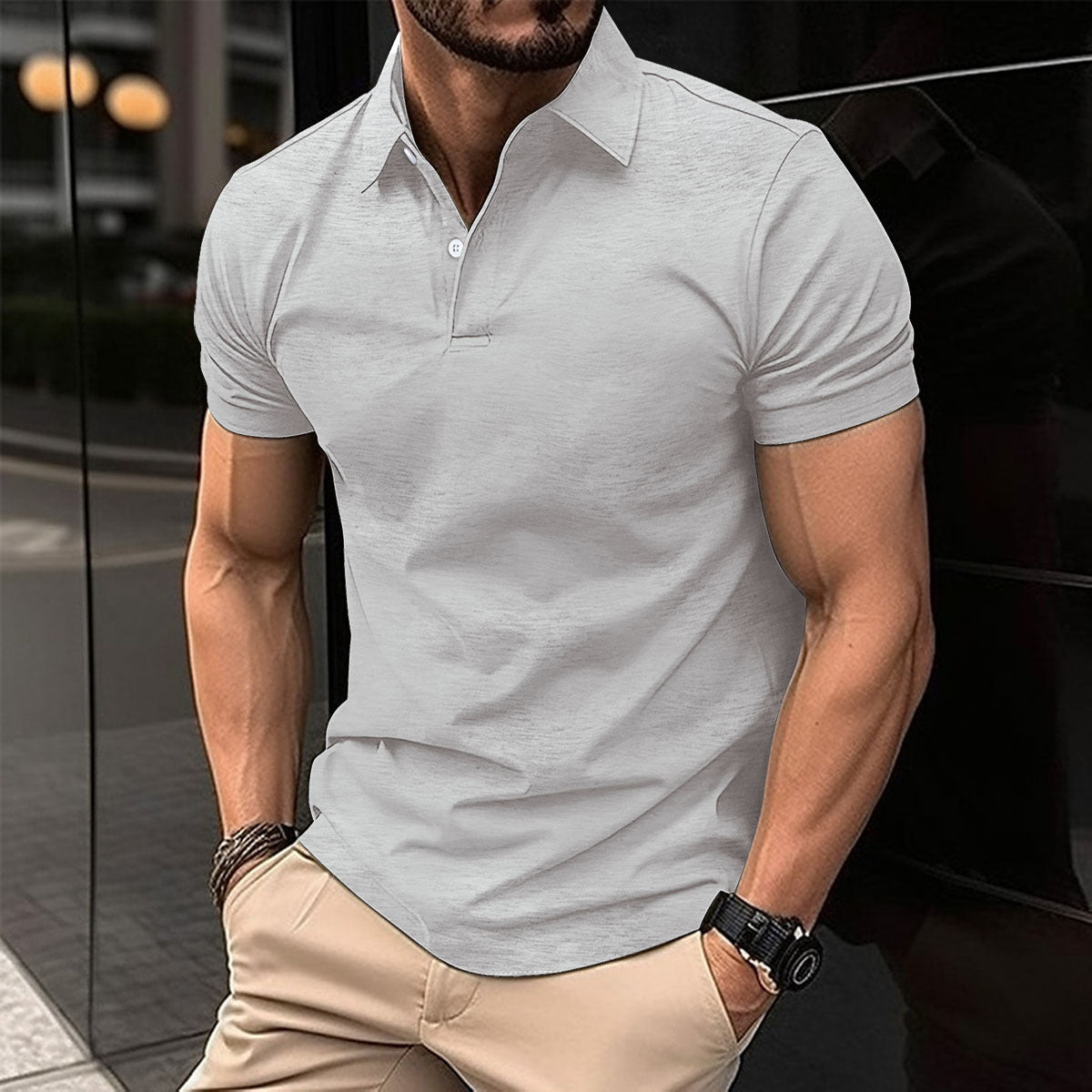 Men’s Summer Polo Shirt – Solid Colour Button Lapel Top Summer Short Sleeve Polo Shirt Men Solid | Ectron Online