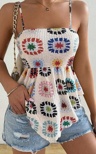 Women’s Hibiscus Print Ruffle Hem Camisole Vacation Top Women's Vacation Hibiscus Printed Ruffle | Ectron Online