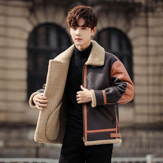 Handsome Men's Fleece-Lined Thickened Faux Fur Coat