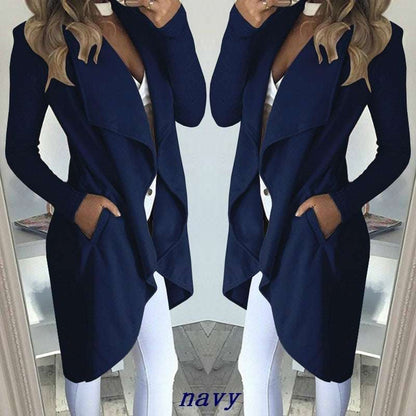 Plus Size Long Trench Coat - Polo Collar & Slim Fit Women's Plus Size Solid Color Polo Colla | Ectron Online
