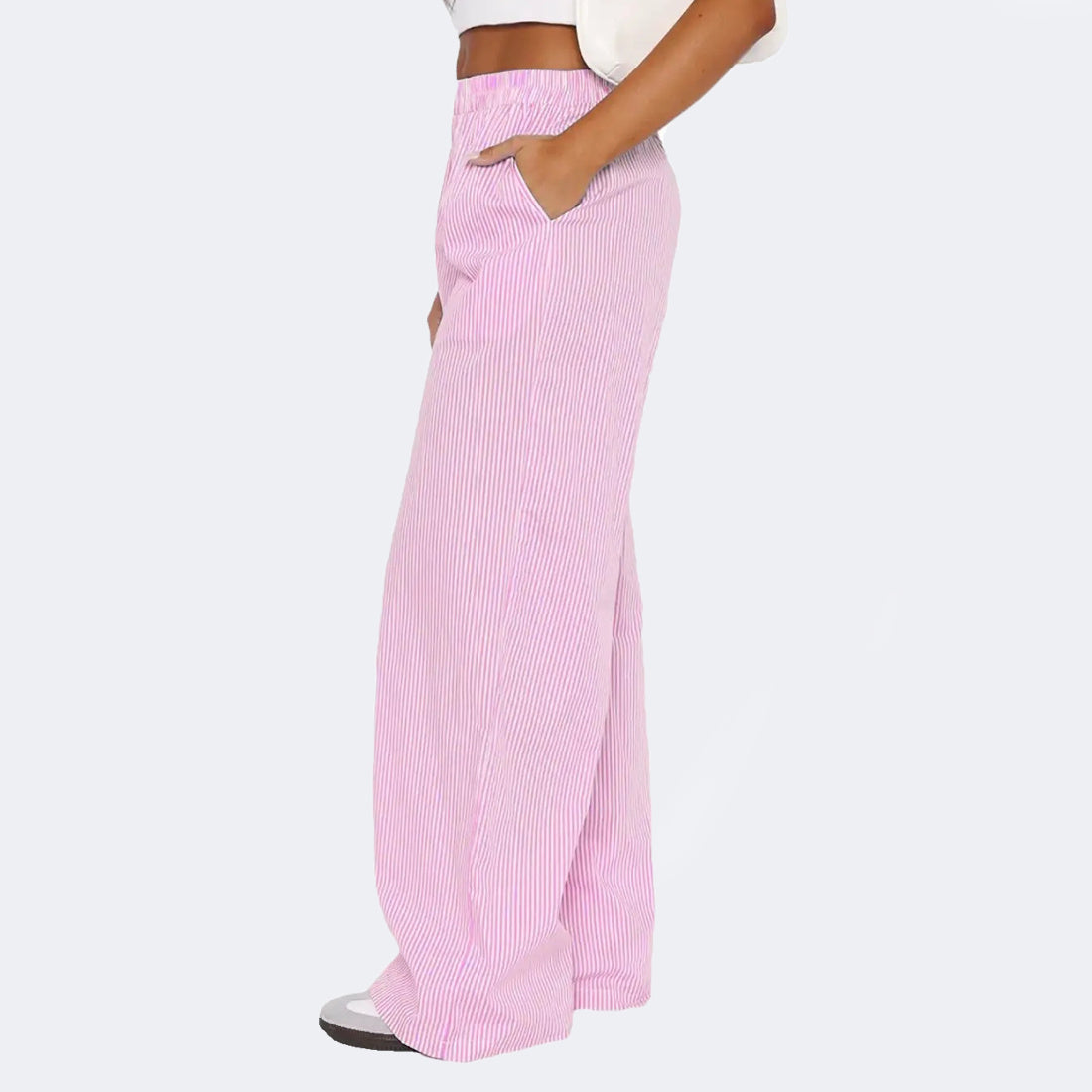 Women's Striped Wide-Leg Trousers Striped Trousers With Pockets Ins Fashio | Ectron Online