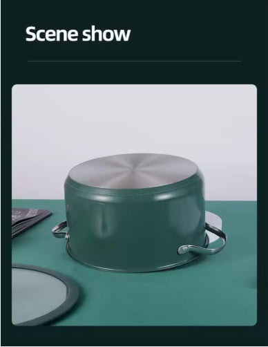 9 Pcs Green Stainless Steel Ceramic Coated Cookware Set with Steamer