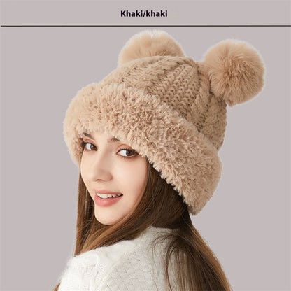Kids' Winter Knitted Hat with Fur Ball | Warm Outdoor Children's Cap Winter Cute Fur Ball Knitted Hat Childre | Ectron Online