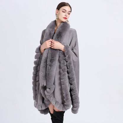 Women's Oversized Rex Rabbit Fur Collar Cardigan Rex Rabbit Fur Collar Shawl Irregular Ov | Ectron Online