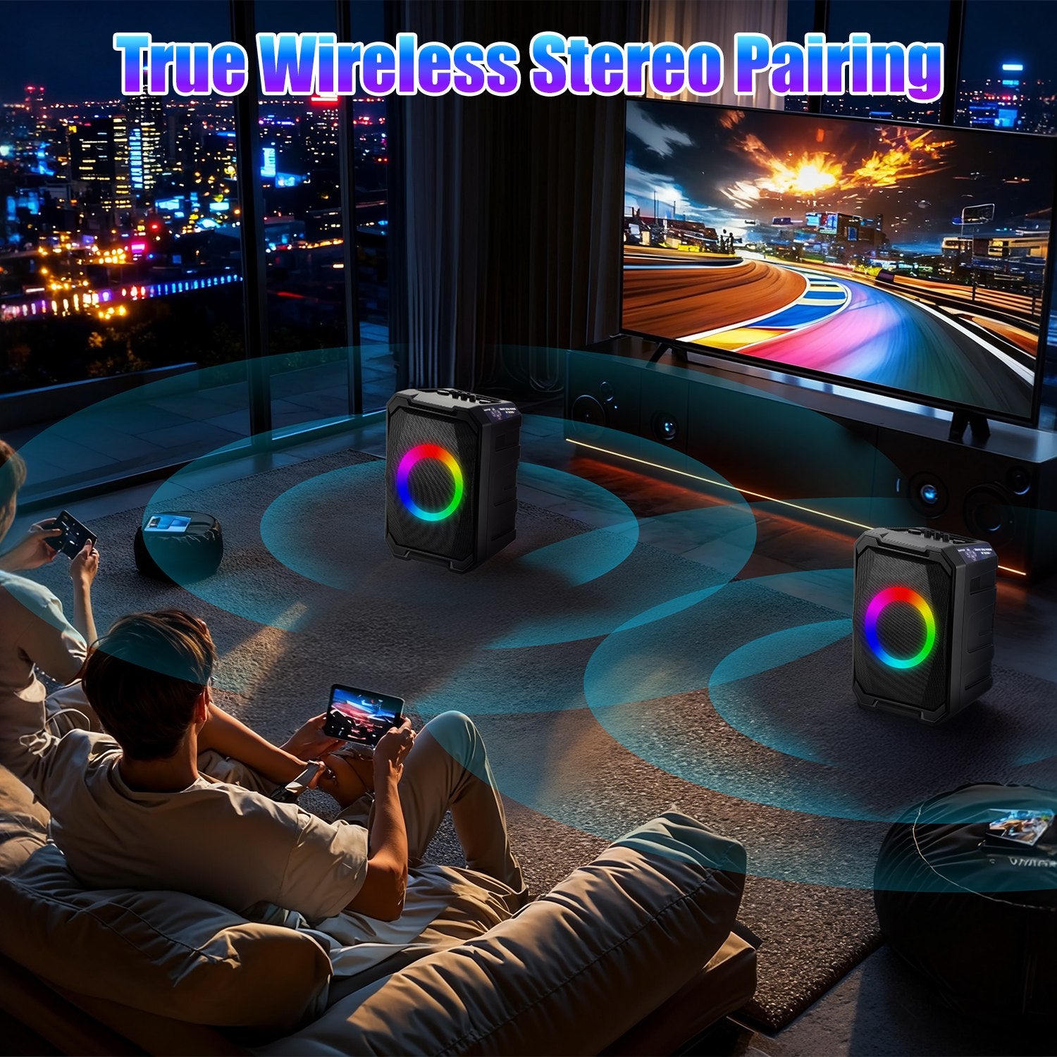 Wireless Party Speaker with 2 Mics | TWS Bass & LED Bluetooth Speaker
