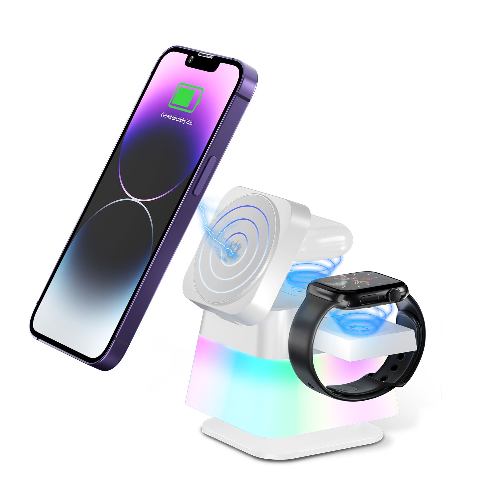4-in-1 Rotatable Wireless Charger with Lighting 4 In 1 Rotatable Colorful Lighting Wirel | Ectron Online
