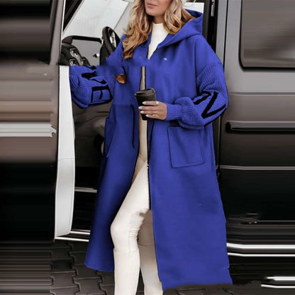 Women's Casual Long Hooded Splicing Coat