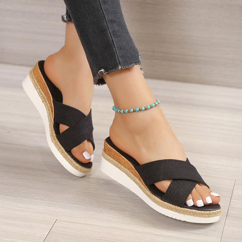 Plus Size Women’s Platform Wedge Peep-Toe Slippers Plus Size Women's Platform Wedge Cross B | Ectron Online