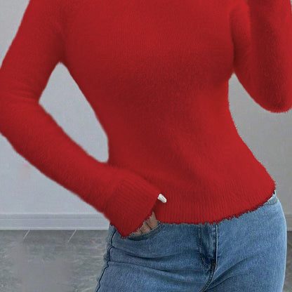 Women's Soft Glutinous Sweater | Pure Color Long Sleeve Knitwear Women's Pure Color All-matching Soft Glu | Ectron Online
