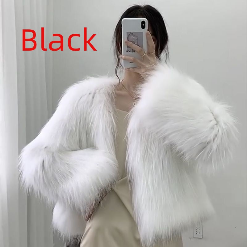 Women's Slim-Fit Fox-Like Fur Coat | Slimming Whole Leather Jacket