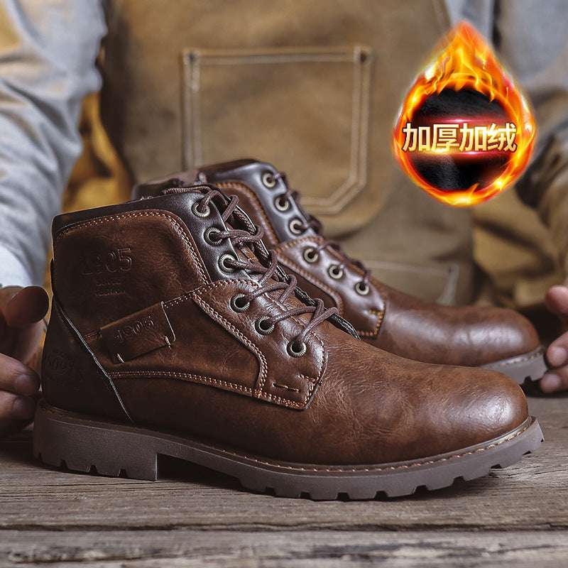 Retro British Leather Boots – Men’s Lace-Up, Warm & Non-Slip Retro British Style Leather Boots | Ectron Online