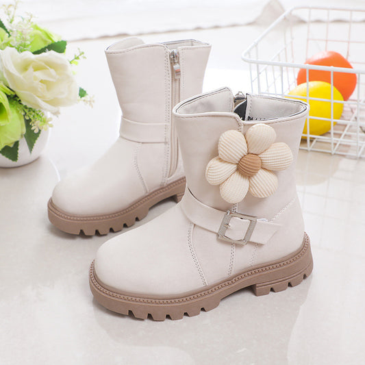 British Style Soft Bottom Western Style Flowers Girls' Leather Boots