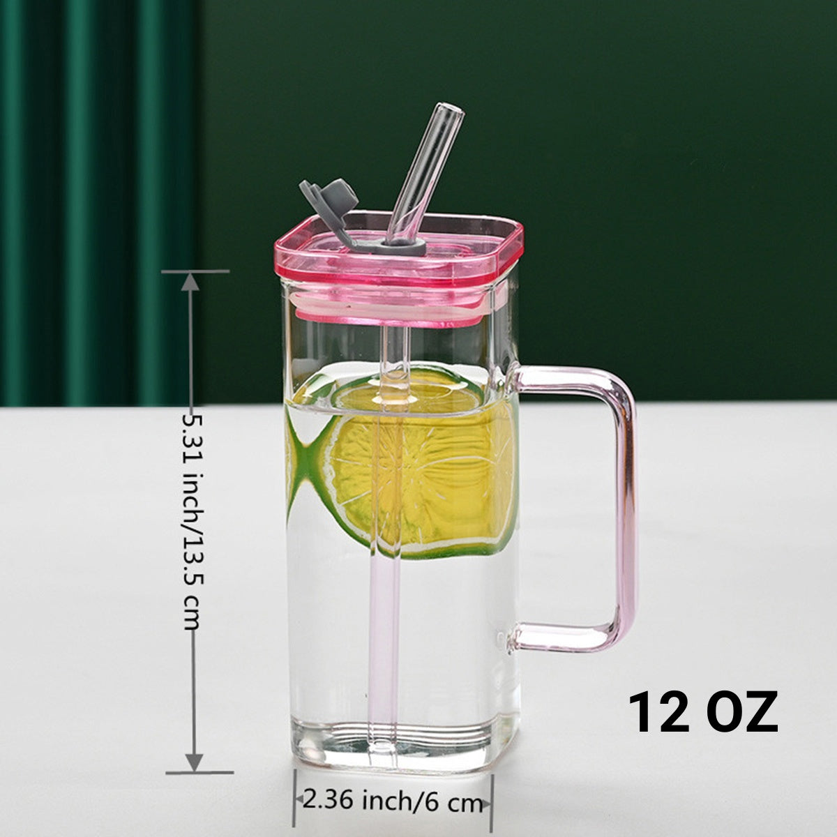 6-Piece Square Glass Cup Set with Straws & Lids | 6 Vibrant Colors