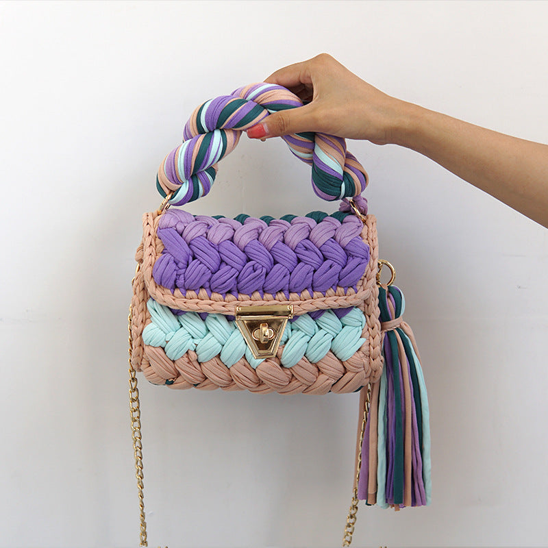 Pure Handmade Rainbow Cloth Strip Bag - Eco-Friendly & Vibrant Pure Handmade Cloth Strip Bag Rainbow | Ectron Online
