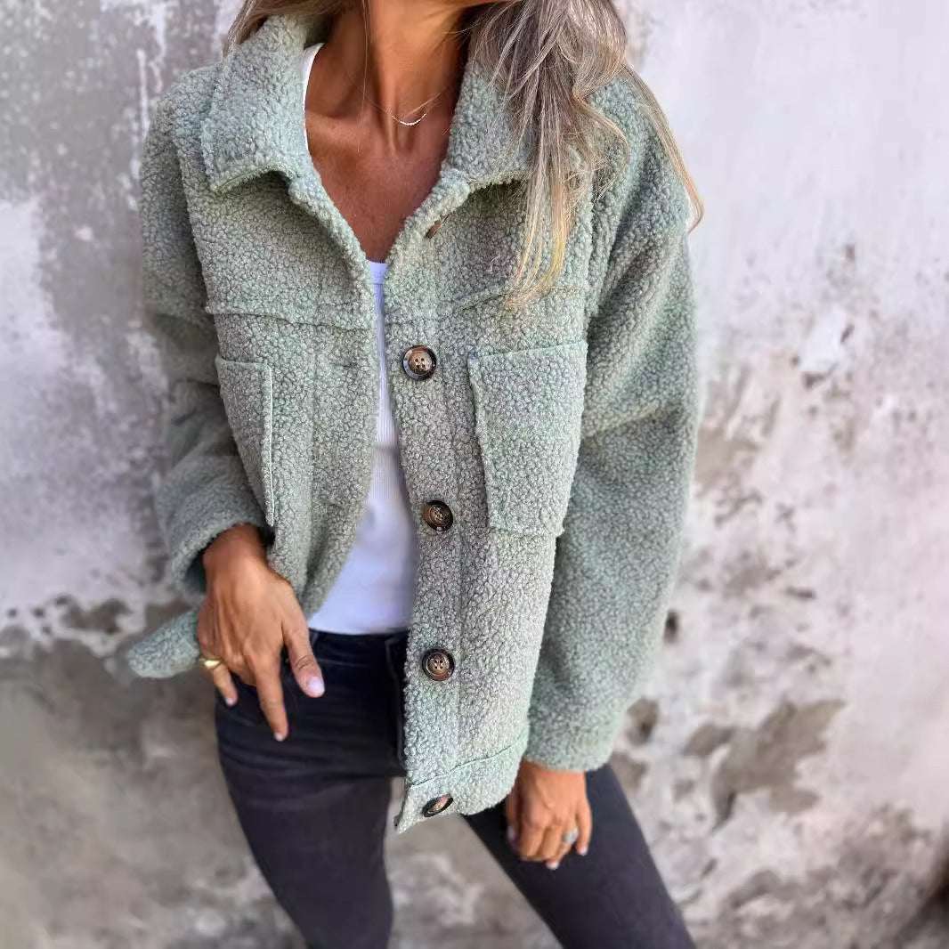 Single-Breasted Lamb Wool Coat Women's Lapel Single Breasted Lamb Wool | Ectron Online