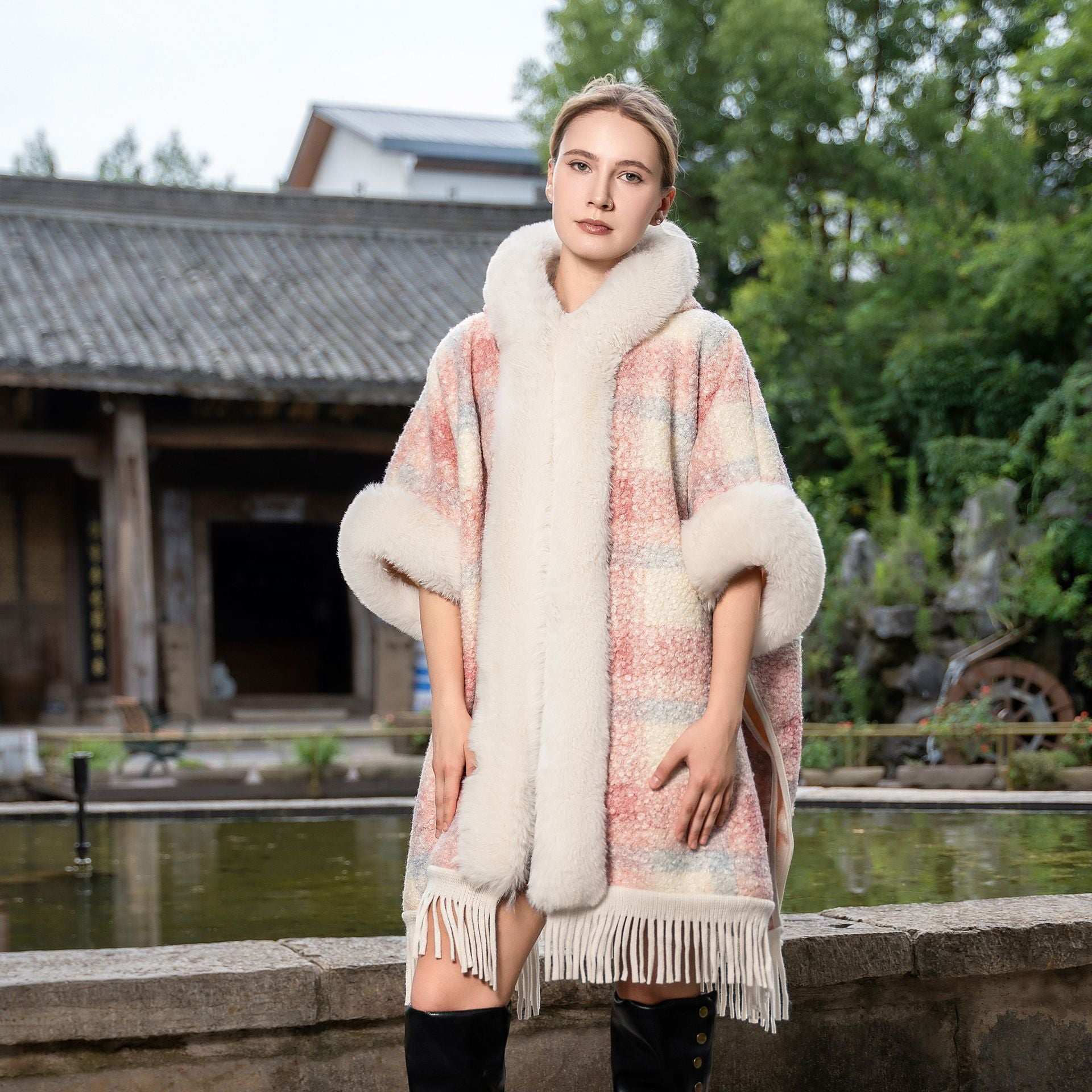 New Hooded Warm Cloak - Artificial Plush Fur Shawl New Hooded Warm Cloak Artificial Plush F | Ectron Online