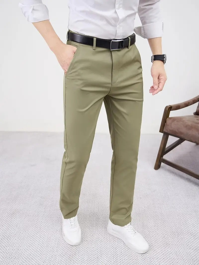 Men's Slim Fit Tapered Business Pants Men's Slim Fit Business Pure Color Casua | Ectron Online