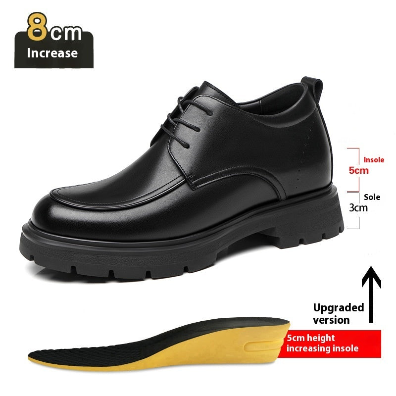Men's 8cm lift formal shoes, black leather lace-up with 5cm insoles and 3cm sole