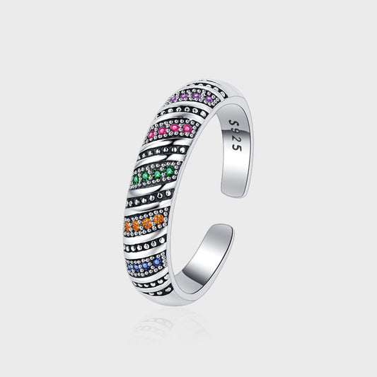 S925 Sterling Silver Fashion Personalized Color Diamond Thread Ring