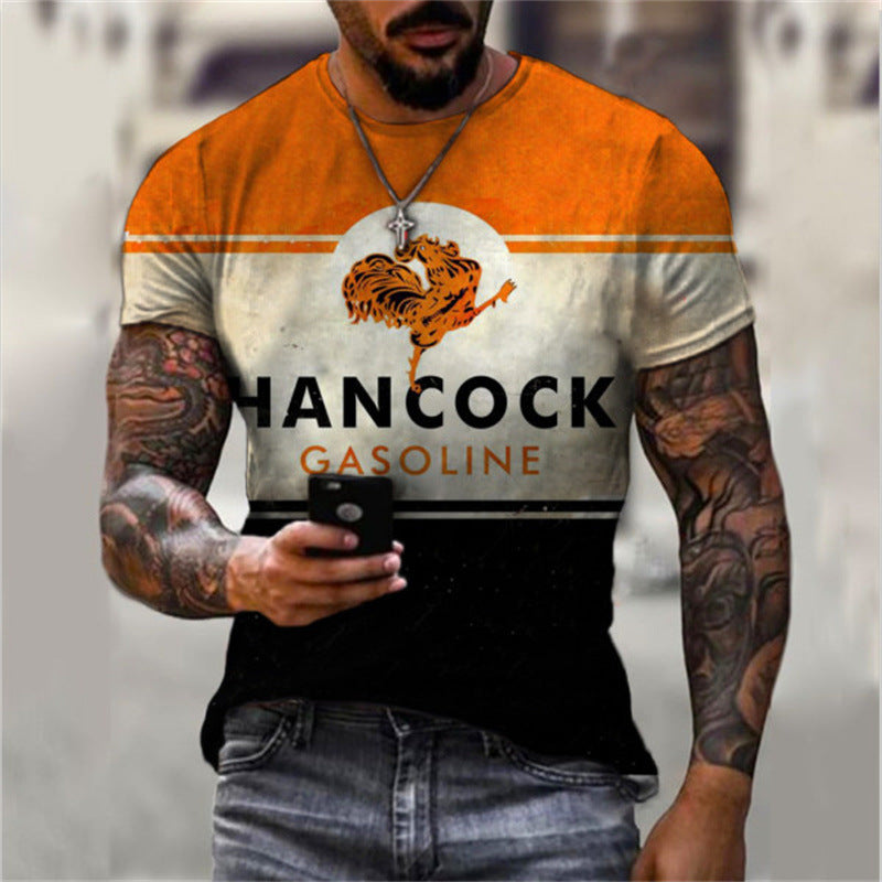 Men’s Vintage 3D Print Tee – English Style Casual Short Sleeve 3D Digital Vintage Print English Men's C | Ectron Online