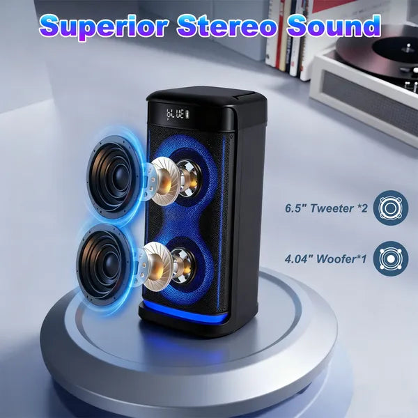 Portable Wireless Party Speaker | Bluetooth Speaker with Mic & Guitar In