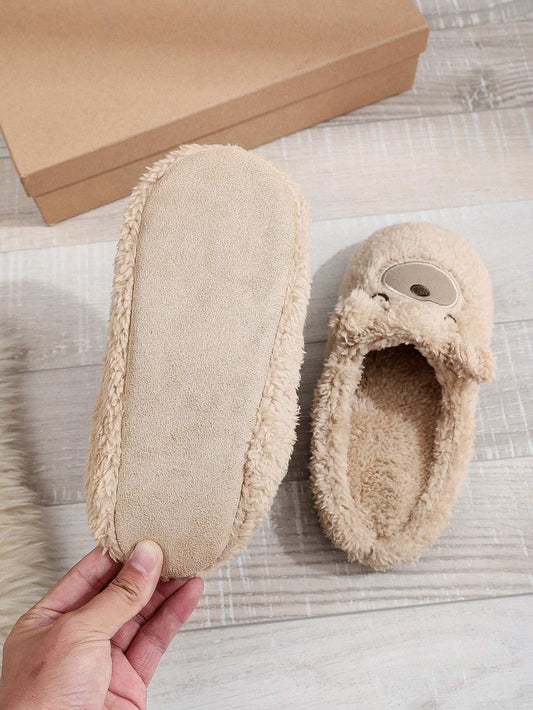 Cute Round Toe Brown Toe Ring In Stock Couple Soft Bottom Flat Heel Medium Mouth Suede Cotton Slippers